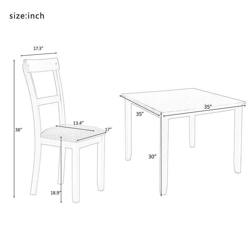 5 Piece Standard Height Dining Set Wooden Matte Finish Square Dining